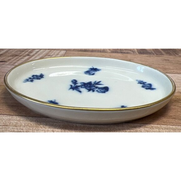 Vintage Swiss Langenthal Oval Porcelain Dish With Blue Floral Design & Gold Rim - Picture 2 of 3